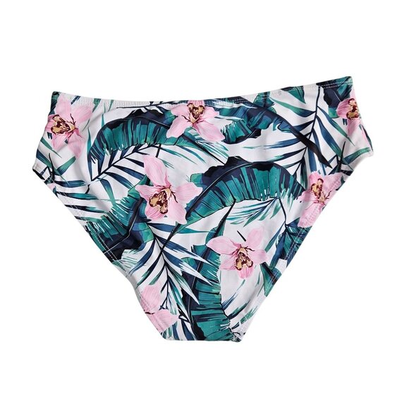 Yonique Womens Two-Piece Green Halter Tankini Top High-Waist Tropical Bikini Med - Picture 10 of 12